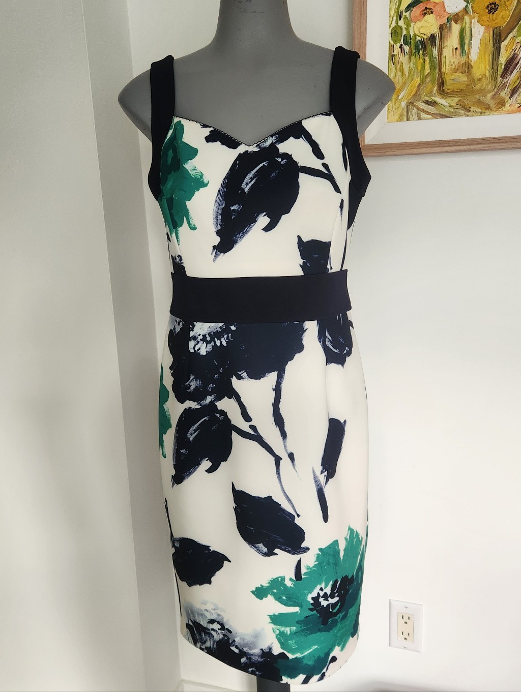 Iris Setlakwe Floral Sheath Dress With Dark Blue Accents - White, Blue & Green